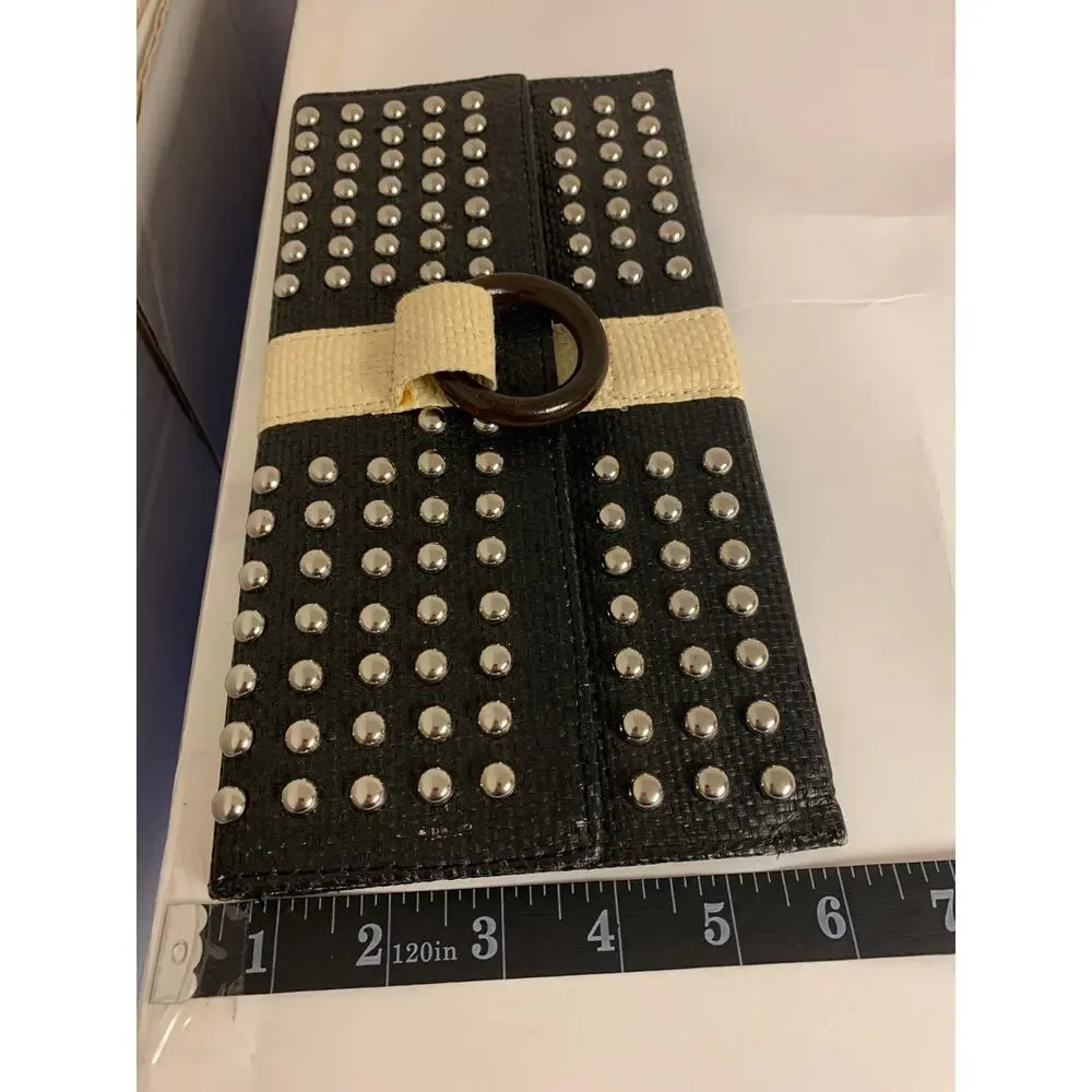 Expressions NYC Woven Straw Clutch Silver Studs